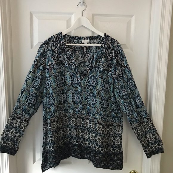 J. Jill Boho-Print Top Blues Size Large - Picture 1 of 2